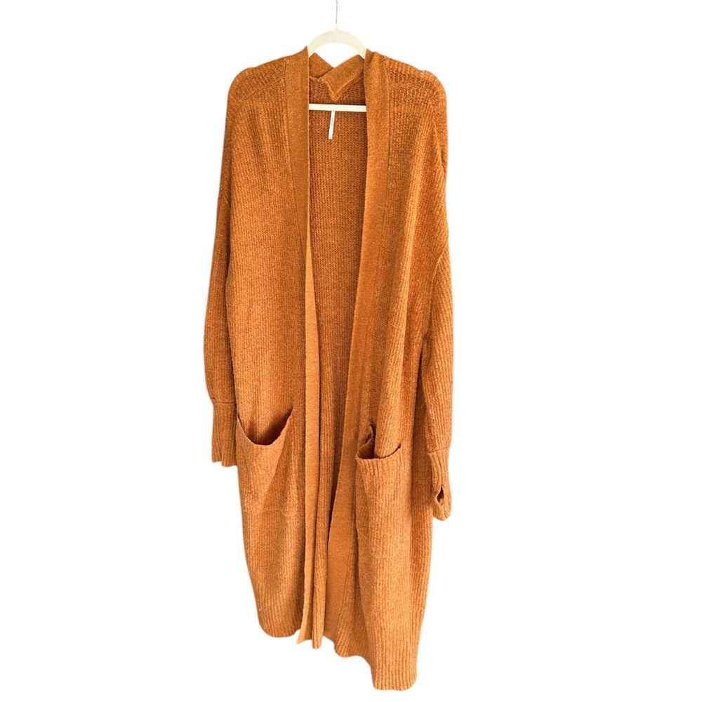 FREE PEOPLE Maxi Longline Cardigan Sweater Wool‎ Blend Marigold XL